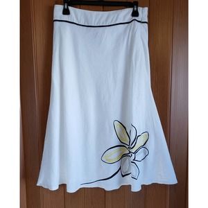 Cato size 8 white with black & yellow linen blend flower skirt